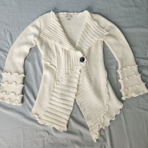 Boston Proper Cream Ruffled Cardigan